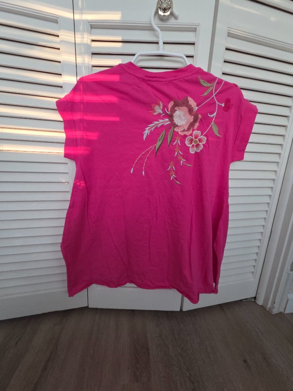 Johnny Was Joya Embroidered Draped Tee in Pink Fuchsia - Picture 5 of 7